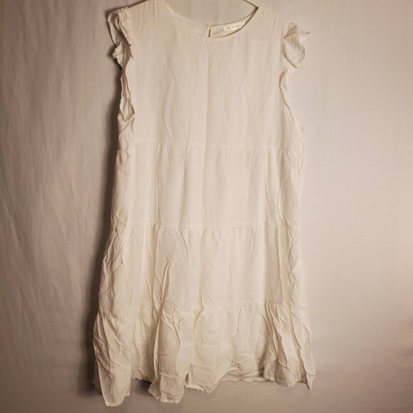Kirundo Adorable Short Sleeve White Flowy Soft Ruffled Bottom Dress Sz L Womens - Picture 2 of 11